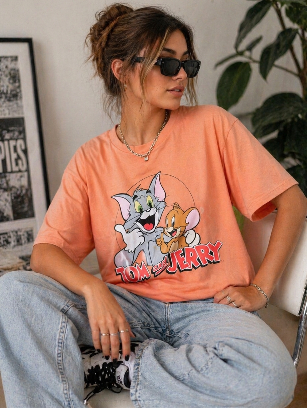 Tom and Jerry | Peach Graphic Tee, Size S